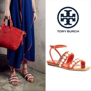Tory Burch Sinclair Seashell Ankle-Wrap Sandal